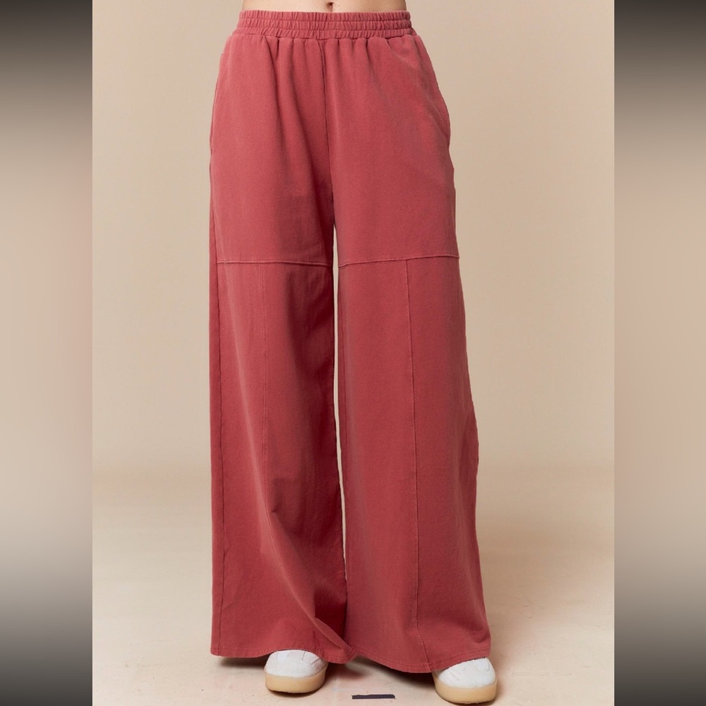 Peach Love California Washed French Terry Wide Fit Track Pants